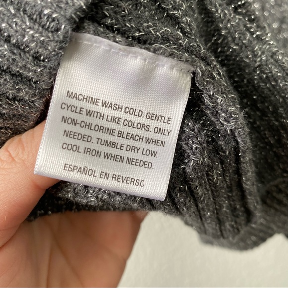 107. Grey with Silver V-Neck Long Sleeve Knit Sweater - Picture 5 of 14